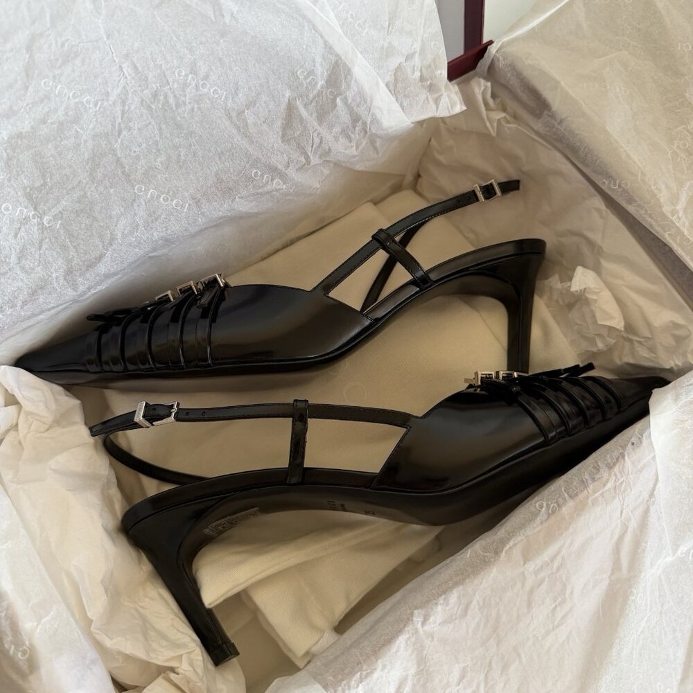 NEW Gucci Seraphine Leather Black Slingback Pumps size 38 Retail $1450 - Picture 9 of 12